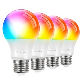 Consciot LS0100167 Smart WiFi Light, LED RGBW Color Changing Dimmable A19 E26 Bulbs, 2700-6500K, No Hub Required, Compatible with Alexa and Google Home, 9W(60W Equivalent), 4 Pack