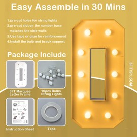 3FT/36 Inch Light Up Marquee Number 0-9, White Frame KT Board Plug-in KT Board With Bracket Warm LED Party Decorative Light Decoration For Birthday Party Anniversary (8)