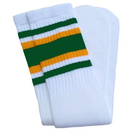 SKATERSOCKS Skater Socks 22" Knee high White tube socks with Green-Gold stripes style 4