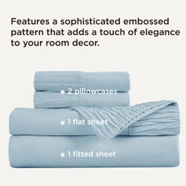 Bedsure Queen Sheet Set - 4 Pieces Soft Queen Size Sheets - Breathable & Cooling - Hotel Luxury - Easy Care Polyester Microfiber Bedding for Women, Men, Light Blue