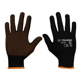 Truper GU-441, Guantes de poliéster con puntos de PVC en palma, puño tejido, CH