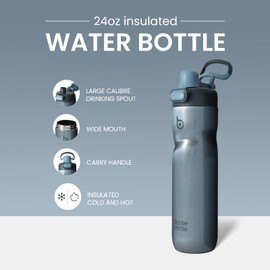 BOTTLE BOTTLE Insulated Water Bottle 24 oz with Handle and Flip Tops Lids Stainless Steel Water Bottle Push Button Lid Leak proof Portable for Cycling Running Travel Sports Hiking blue
