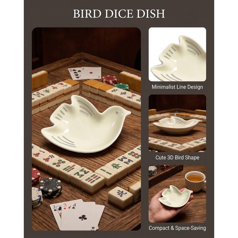 Bird Shaped Ceramic Mahjong Dice Tray,American Mahjong Dice Chip Tray