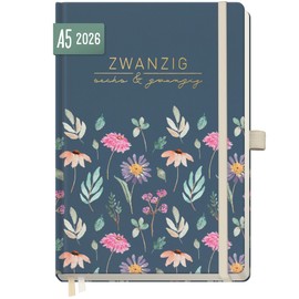 Häfft® Weekly Note Calendar 2026 A5 "Flying Flowers" Book Calendar, Planner Note Timer, Appointment Planner, Weekly Calendar, Organiser, Appointment Calendar with Pocket - Sustainable & Climate