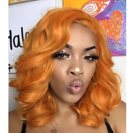 Angle Lucky Orange Curly Bob Lace Front Wig Synthetic Orange Red Short Bob Wig for Women Heat Resistant Fibre Party Drag Queen Soft Wigs 14 Inch