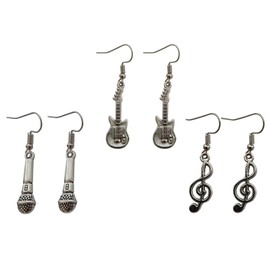 3 Pairs in set, Guitar Earrings, Microphone Earrings, Treble Clef Earrings, for Music Lover, Earrings Set