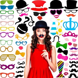 Gejoy 60 Pieces Photo Booth Props DIY Kit Graduation Funny Selfie Props Accessories for Wedding Prom Party Supplies Favors with Mustache on a Stick, Hats, Glasses, Mouth, Bowler, Bowties