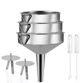 Gucass 7-Piece Stainless Steel Funnel Set, Large Funnel Kitchen with Handle, Jam Funnel with Strainer Filter, Filling Funnel for Transferring Spices Liquids Powder Jam, 16/18/20 cm