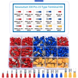 330 Pcs Cable Lugs Set, Electrical Crimp Connectors, Insulated Electrical Male and Female Flat Spade Cable Wire Terminals Connectors, 2.8mm /4.8mm/6.3mm