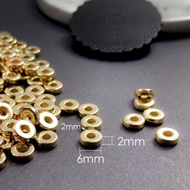 Daiyifiy 1200 Pieces 6mm Flat Round Disc Rondelle Spacer Beads CCB Spacer Beads Disc Spacer Loose Beads for Bracelet Necklace Jewelry DIY Crafts Making,600pcs/Colors (Gold and Silver )