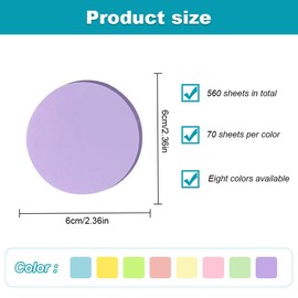 Sticky Notes, 560 Sheets Round Shape Colors Self-Stick Note, 2.4 x 2.4 Inches Super Sticky Notes, Colors Self-Stick Notes, Removable Sticky Notes for Office School and Home(8 Colors)