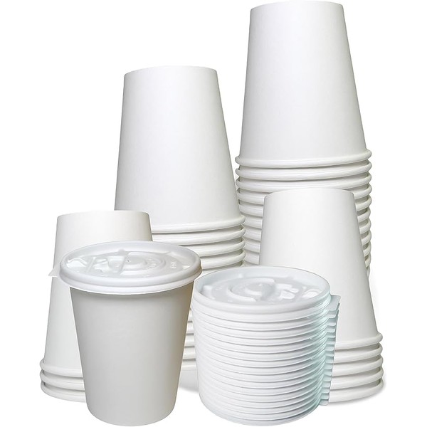 EcoQuality 8 oz White Disposable Paper Coffee Cups with White
