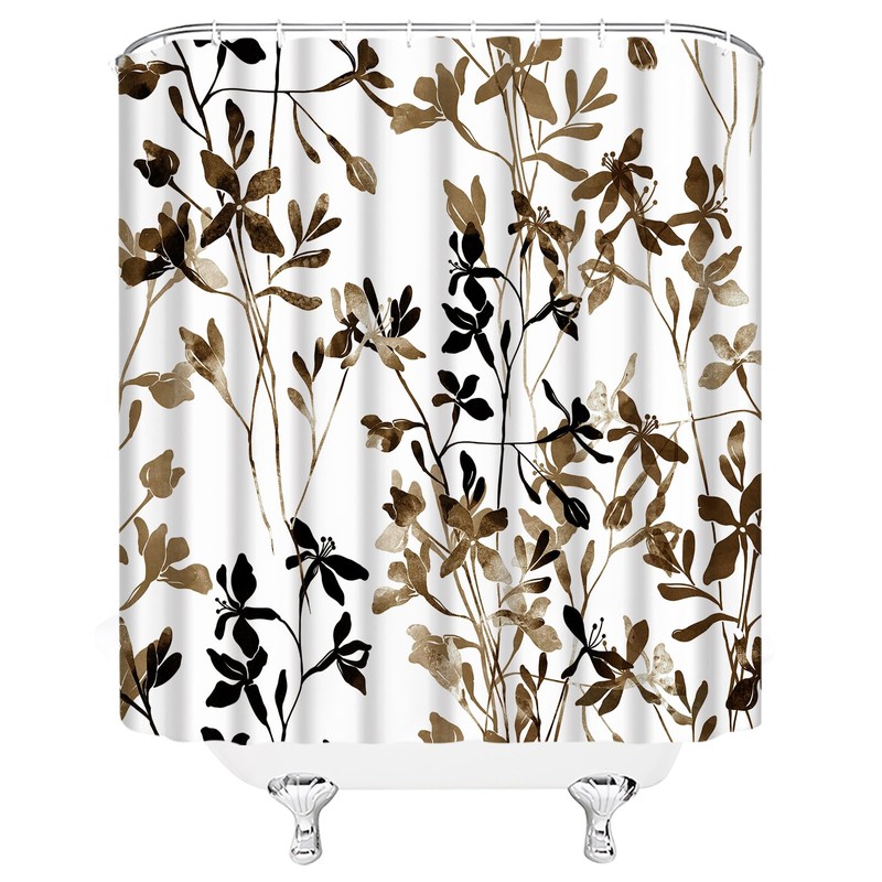 AYDSMYD Brown Black Leaf Shower Curtain for Bathroom,70x70 Inch