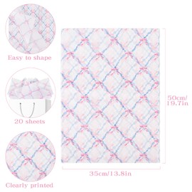 20 Sheets Pink Bow Tissue Paper, 50× 35 cm Tissue Wrapping Paper for Crafts Birthday Wedding Valentines Gift Packaging(Pink-01)