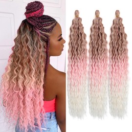 Ocean Wave Braid Hairstyle for Black Women, Deep Wave Crochet Hair, Ocean Wave Crochet Synthetic Hair Extension for Boho Braids, (27/Pink/60#, 24 Inches, 3 Packs)