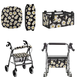 LedBack Rollator Walker Accessories 3 Pack Daisy Rollator Walker Seat and Backrest Rollbar Covers Soft Universal Walkers Seat Covers Organizer Pouch Storage
