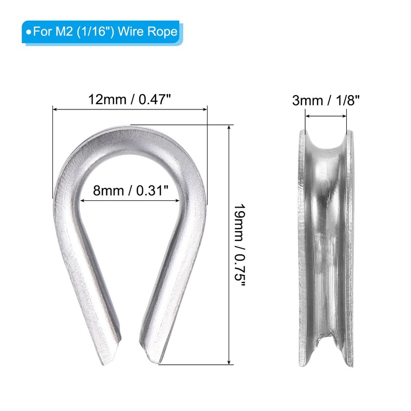 PATIKIL M2 Stainless Steel Thimble, 60 Pcs Wire Rope Thimble,