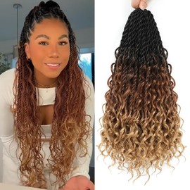 Senegalese Twist Crochet Hair - 8 Packs Boho Island Twist Crochet Hair with Curly Ends 16 Inch Pre Looped Goddess Crochet Twist Hair Extensions for Black Women (16 Inch(8 Packs), 1B/30/27)