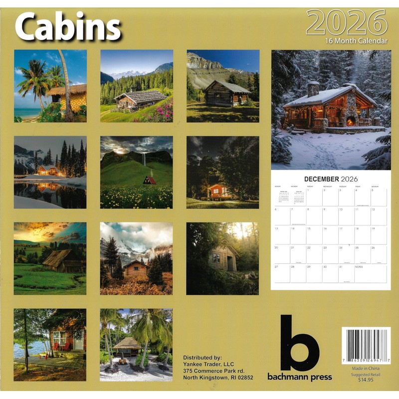 2026 Cabins Full Size Wall Calendar for Planning, Scheduling, and