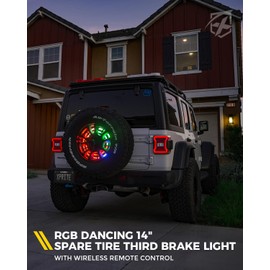 Xprite RGB Spare Tire Brake Light with Dual Control (RF & Bluetooth), Color-Changing 3rd LED Rear Wheel Lights, Dual Ring Third Tail Lamp Compatible with 2018-2024 Jeep Wrangler JL/JLU