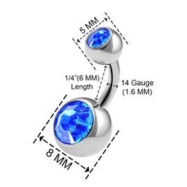 3PCS 316L Surgical Steel Short Belly Button Rings Studs 14 Gauge 1/4 6mm Clear AB Sapphire Shallow Navel Bars Jewellery 0636