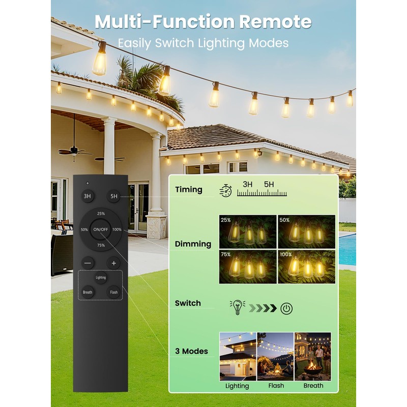 Svater 50FT Solar String Lights Outdoor with Remote, ST38 Patio