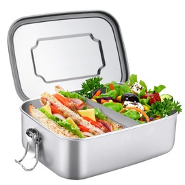JANUIXCO Stainless Steel Lunch Box - 1200 ml Lunch Box with 2 Compartments and Sealing Ring - Leak-Proof, BPA-Free - Metal Lunch Box for Adults and Children