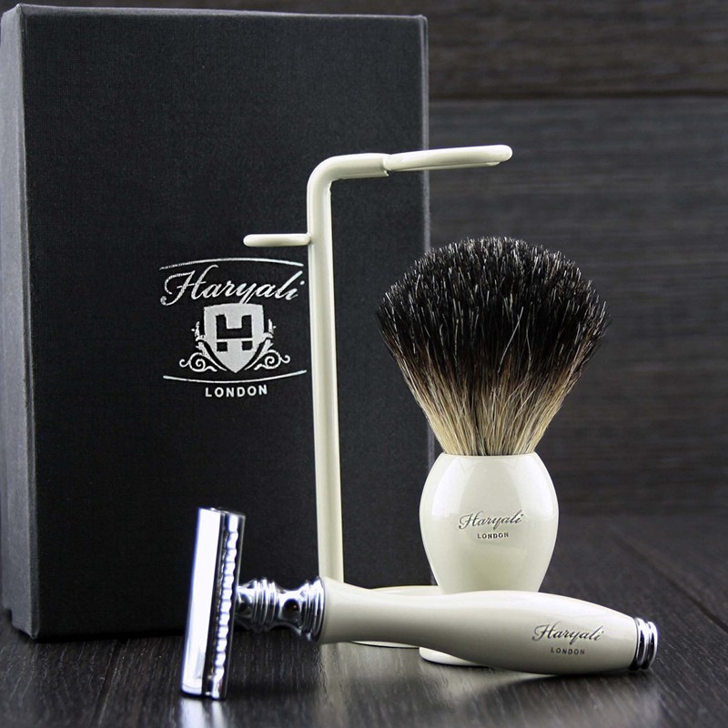 Shaving Gift Set with Shaver, Black Badger Brush and Stand,