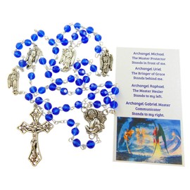 St Michael and the Archangels Rosary Glass Beads Metal Crucifix and Center with Prayer Card