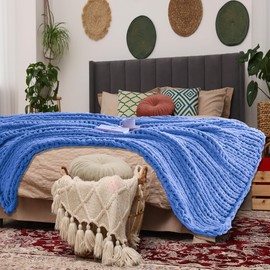 Light Blue Throw Blanket, 30" x 40" Chunky Knit Blanket, Handmade Warm & Soft Chenille Throw Blanket, Washable Decorative Knit Blanket with Jumbo Chenille Yarn for Couch Bed Sofa