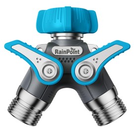 RAINPOINT Garden Hose Splitter 2 Way Heavy Duty,Water Hose Y Spigot Splitter with Shutoff Valves, 100% Metal Body Outdoor Spigot Splitter, 1.9" Extra Long Metal Handle, 3/4" GHT Thread(Blue)