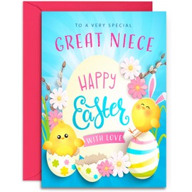 Great Niece Easter Card - Cute Chicks Design, A5 Size with Pink Envelope
