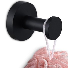 Wall Mount Bathoom Towel Hook, SUS304 Stainless Steel Towel Robe Coat Anti-Rust Clothes Hook Heavy Duty Holder for Bath Kitchen Bedroom Garage Hotel(Round, Matte Black)