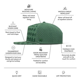melin Coronado Links Hydro, Green Argyle, Men's Performance Snapback Hats, Water-Resistant Fitted Baseball Caps for Men & Women, Golf, Running, or Workout Hat, Extra Large