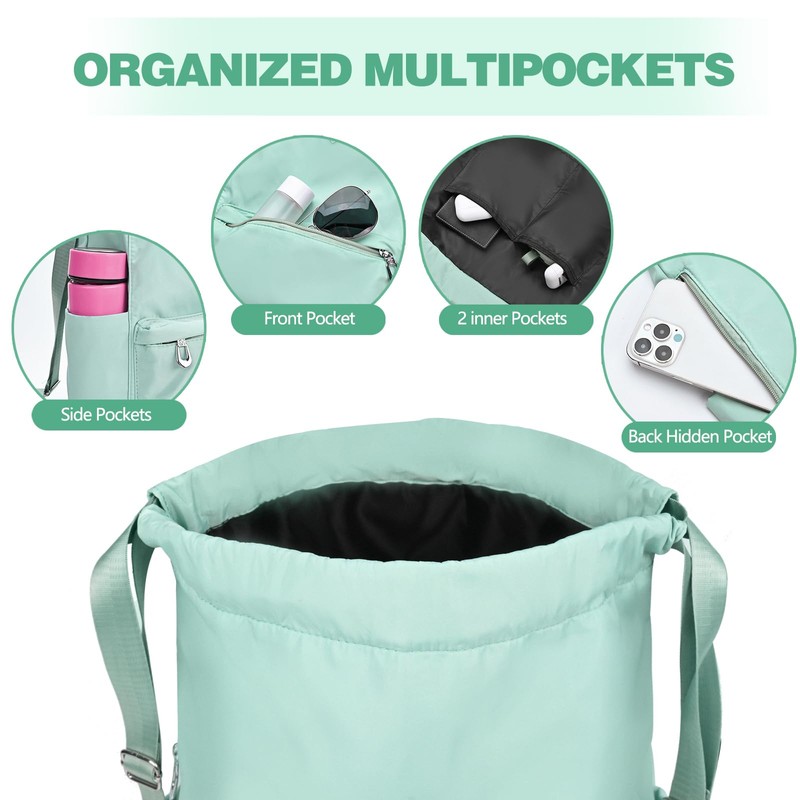 BAVELOE Drawstring Backpack with Wet Pocket Gym Backpack Water-Resistant Cinch