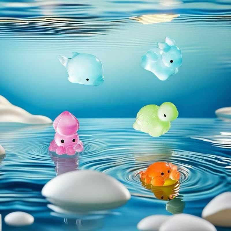 FANIXTIME 20pcs Mini Ocean Animals Glow in The Dark,Mini ResinCuttlefish,