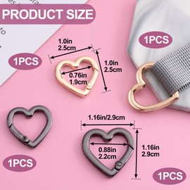 HINZIC 4pcs Heart Shaped Keychain Clip, Zinc Alloy Heavy Duty Heart Carabiner, Spring Snap Clasp Hook for Camping Hiking Fishing Traveling- Gold & Black