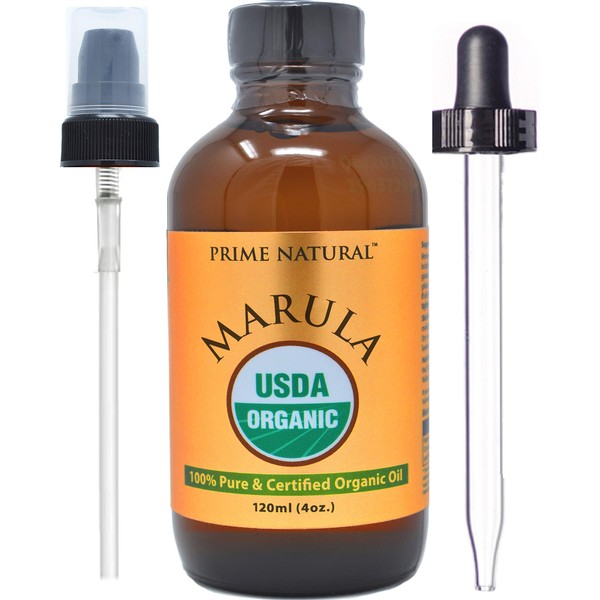 Organic Marula Oil 4oz/120ml - USDA Certified - Cold Pressed, Unrefined, Virgin - 100% Pure, Natural, Vegan, Best for Face, Body, Hair, Nails, Skin Care