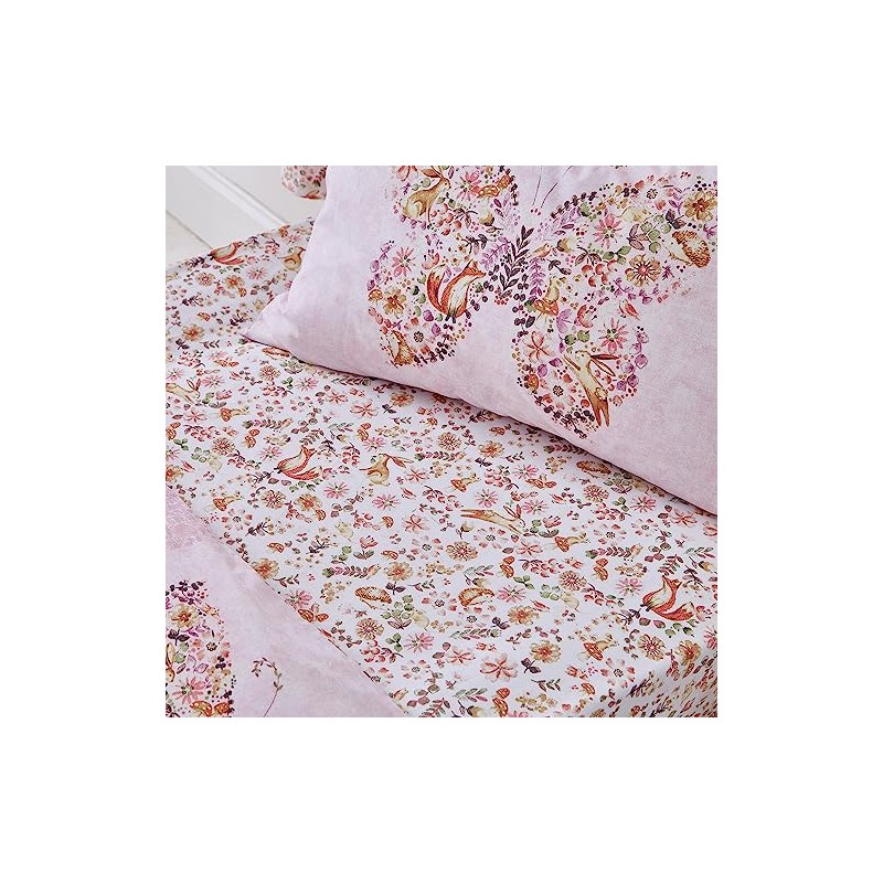 Catherine Lansfield Enchanted Butterfly Double Fitted Sheet Pink