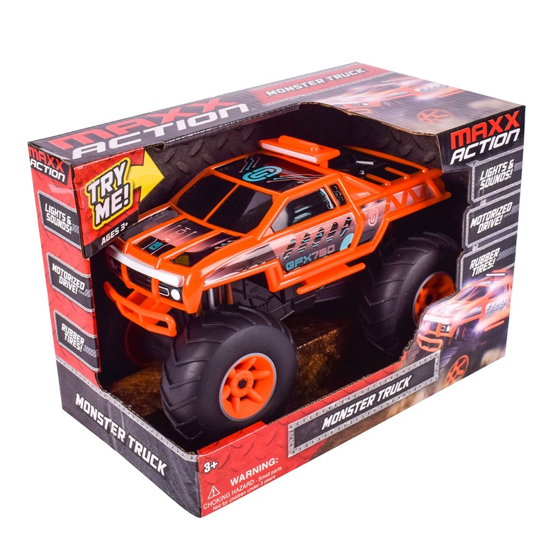 Monster Truck with Lights & Sounds, Motorized Orange Truck for
