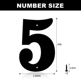 4 Inch Metal House Numbers, House Address Letters and Numbers for Outside Signs, Metal Letters Door Numbers Signage Street Address Plaque for Garden Door Mailbox Decor (Number 5)