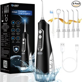Dental Water Flosser Cordless, 310ML Electric Flosser Rechargeable with 4 Cleaning Modes & 8 Replaceable Jet Tips, IPX7 Waterproof Electric Waterflosser for Teeth Cleaning, Portable Oral Irrigator