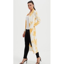 AMGLISE Women's Floor Length Drape Sweater Cardigan -Lightweight Long Sleeve Open Front Maxi Duster with Pockets Tie Dye - Yellow 2XL
