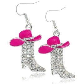 Rhinestone Western Boots Earrings for Women Cowgirl Cowboy Hat Earrings Country Concert Outfits Western Jewelry Accessories Jewelry for Women Earrings (Rose Red)