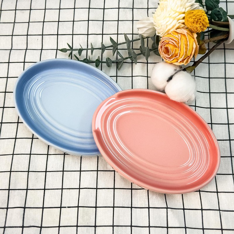 LIHOOOOM Ceramic Spoon Rest for Kitchen Counter, 6" Modern Pink