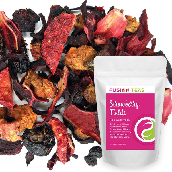 Strawberry Fields Hibiscus Herbal Fruit Tea - Caffeine Free Loose Leaf Bulk Berries Herbs and Fruit - 1 Pound (16 Oz) Pouch