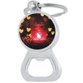 NewCharms Heart Candle Bottle Opener Keychain - Metal Beer Bar Tool Key Ring