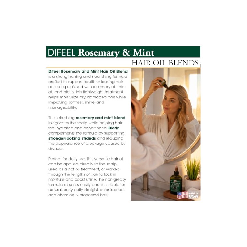 Difeel Aceite Premium Para El Cabello De Romero Y Menta