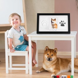 iwreaiy Paw Print Kit for Dogs/Cat Paw Print Kit Pet Memorial Keepsake Frame with Soft Clay & Clean Ink Pad Paw Print Stamp Pad for Dogs, Wooden Pet Memorial Frame Customizable Gift