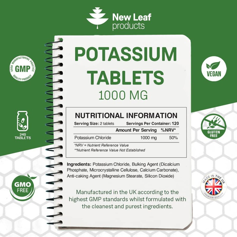 Potassium Supplements 1000mg, 240 Vegan Potassium Tablets Mineral Electrolytes Supplement